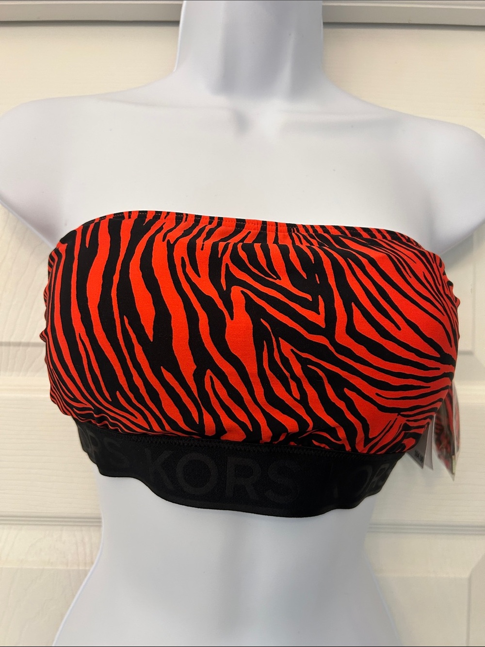 Michael Kors Orange and Black Zebra-Print Bandeau Swim Top